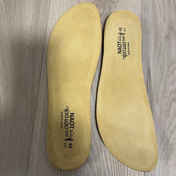 NAOT WOMENS REPLACEMENT FOOTBEDS Insoles EU 42 US L 11 Tan Suede Cork - LIKE NEW - Picture 3 of 8